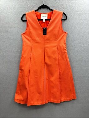 Lands End Apricot Pique Cotton Pleated Sleeveless Dress Pockets Size 8 NWT $165